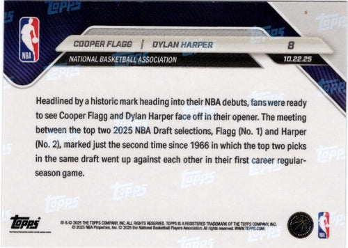 2025 Topps Now Cooper Flagg/Dylan Harper #8 Green Foil /99 Rookie RC Basketball Card