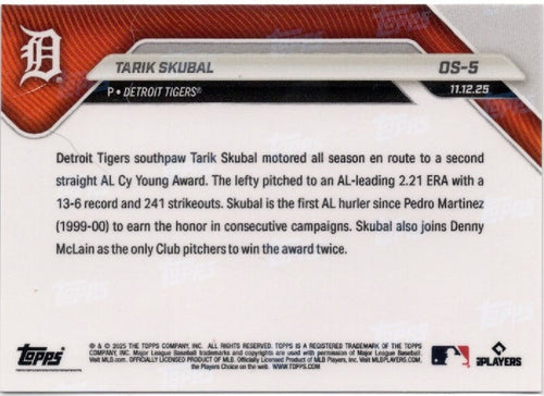 2025 Topps Now Tarik Skubal #OS5 Gold Foil /50 Detroit Tigers Baseball Card