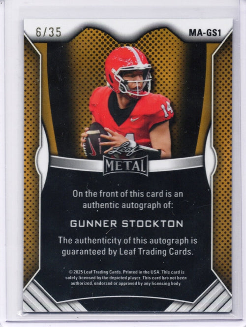 2025 Leaf Metal Gunner Stockton #MAGS1 Light Blue Shimmer Auto /35 Georgia Bulldogs Rookie RC Football Card