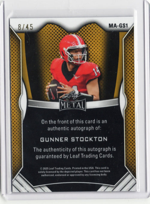 2025 Leaf Metal Gunner Stockton #MAGS1 White Auto /45 Georgia Bulldogs Rookie RC Football Card