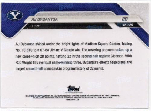 2025 Topps Bowman U Now AJ Dybantsa #28 Gold Foil /50 BYU Cougars Rookie RC Basketball Card