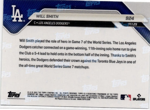 2025 Topps Now Will Smith #924 Gold Foil /50 Los Angeles Dodgers Baseball Card