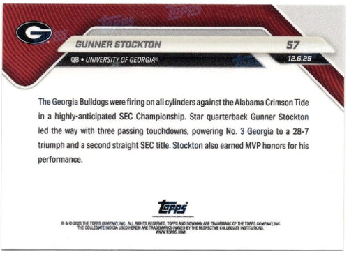 2025 Topps Bowman U Now Gunner Stockton #57 Orange Foil /25 Georgia Bulldogs Rookie RC Football Card