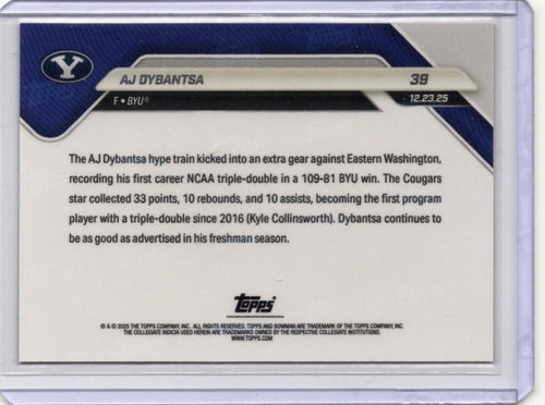 2025 Topps Bowman U Now AJ Dybantsa #39 Orange Foil /25 BYU Cougars Rookie RC Basketball Card