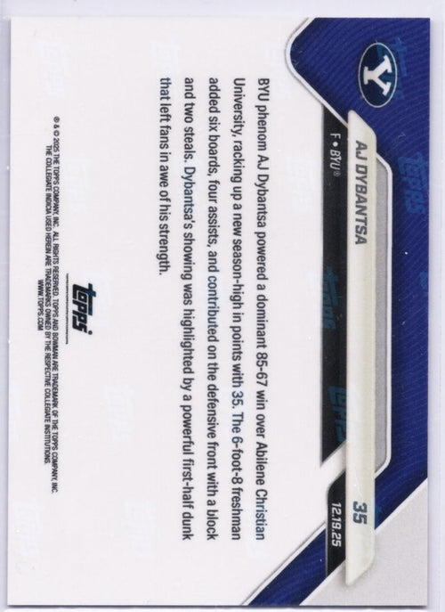 2025 Topps Bowman U Now AJ Dybantsa #35 Gold Foil /50 BYU Cougars Rookie RC Basketball Card