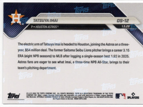 2025 Topps Now Tatsuya Imai #OS12 Gold Foil /50 Houston Astros Rookie RC Baseball Card