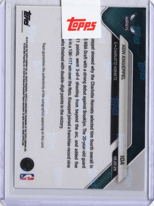 2025 Topps Now Kon Knueppel #10A Black Foil Auto /10 Charlotte Hornets Rookie RC Basketball Card