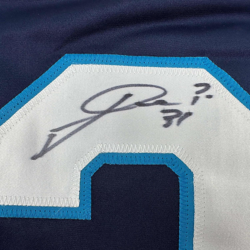 Framed Autographed/Signed Philipp Grubauer 35x39 Seattle Blue Hockey Jersey JSA COA