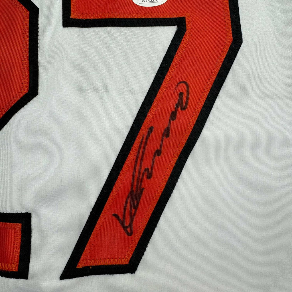 Framed Autographed/Signed Vladimir Guerrero 35x39 Baltimore White Baseball Jersey JSA COA