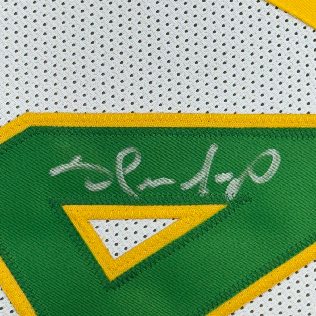 Framed Autographed/Signed Shawn Kemp 35x39 Seattle White Basketball Jersey JSA COA