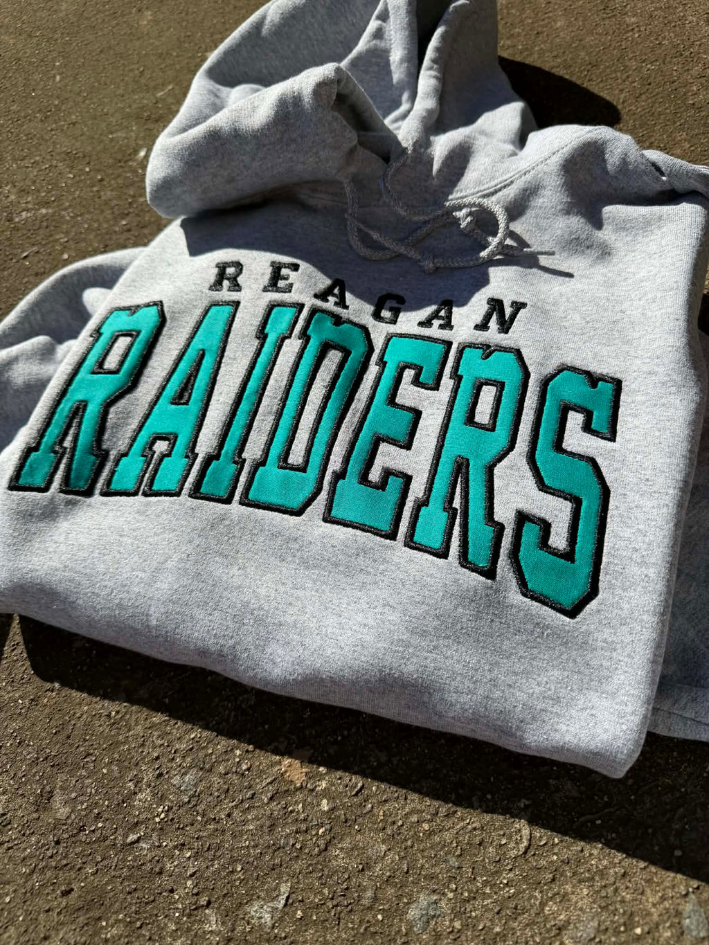 Reagan Raiders Arched Varsity Fabric Applique Embroidered Hoodie