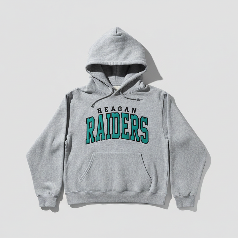 Reagan Raiders Arched Varsity Fabric Applique Embroidered Hoodie