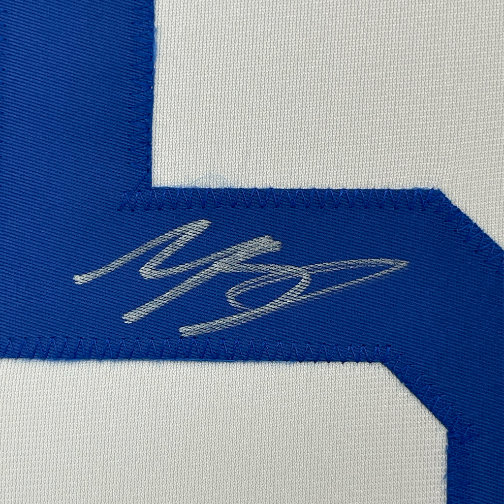 Framed Autographed/Signed Mookie Betts 35x39 Los Angeles LA White Baseball Jersey JSA COA