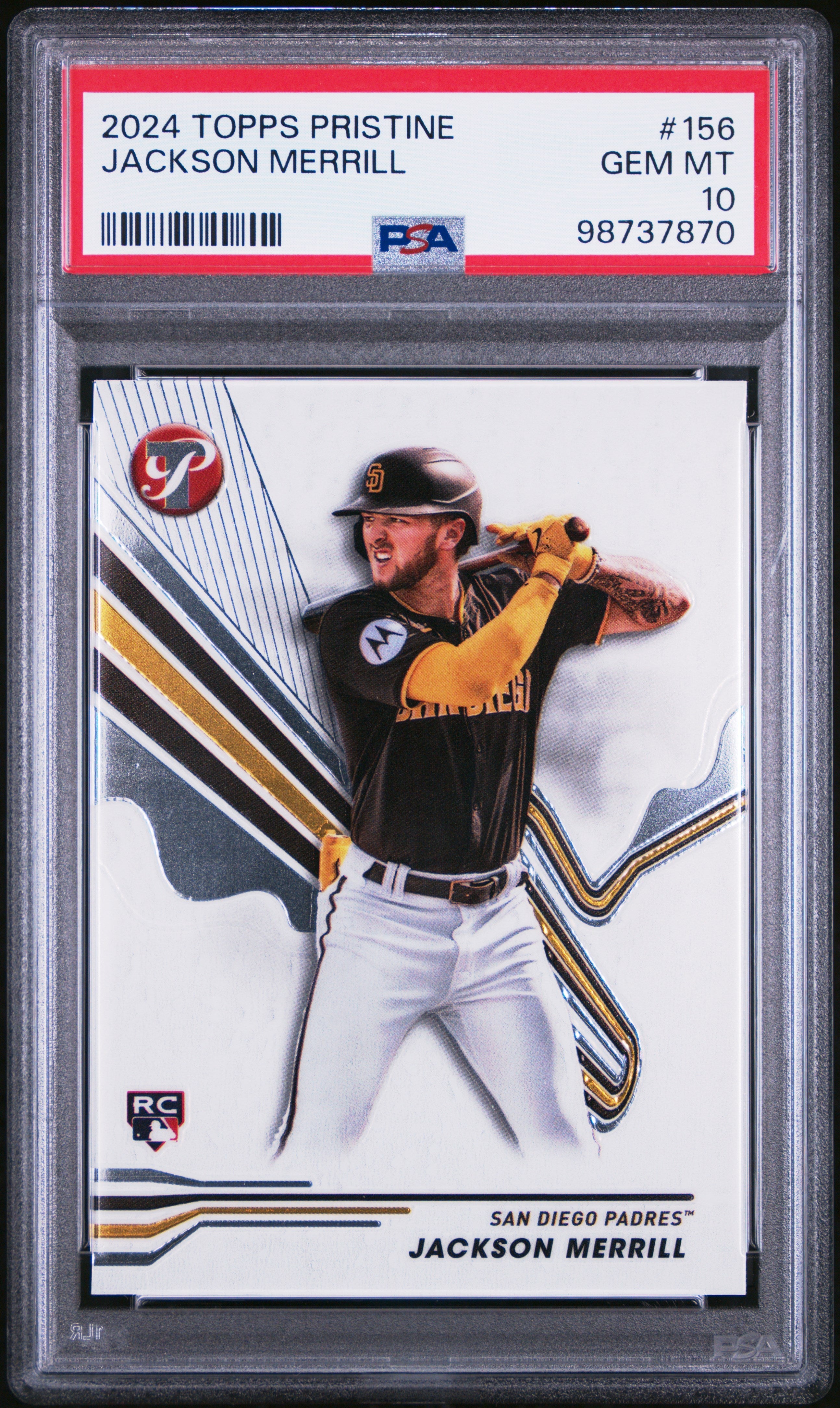 Graded 2024 Topps Pristine Jackson Merrill #156 Rookie RC Baseball Card PSA 10 Gem Mint