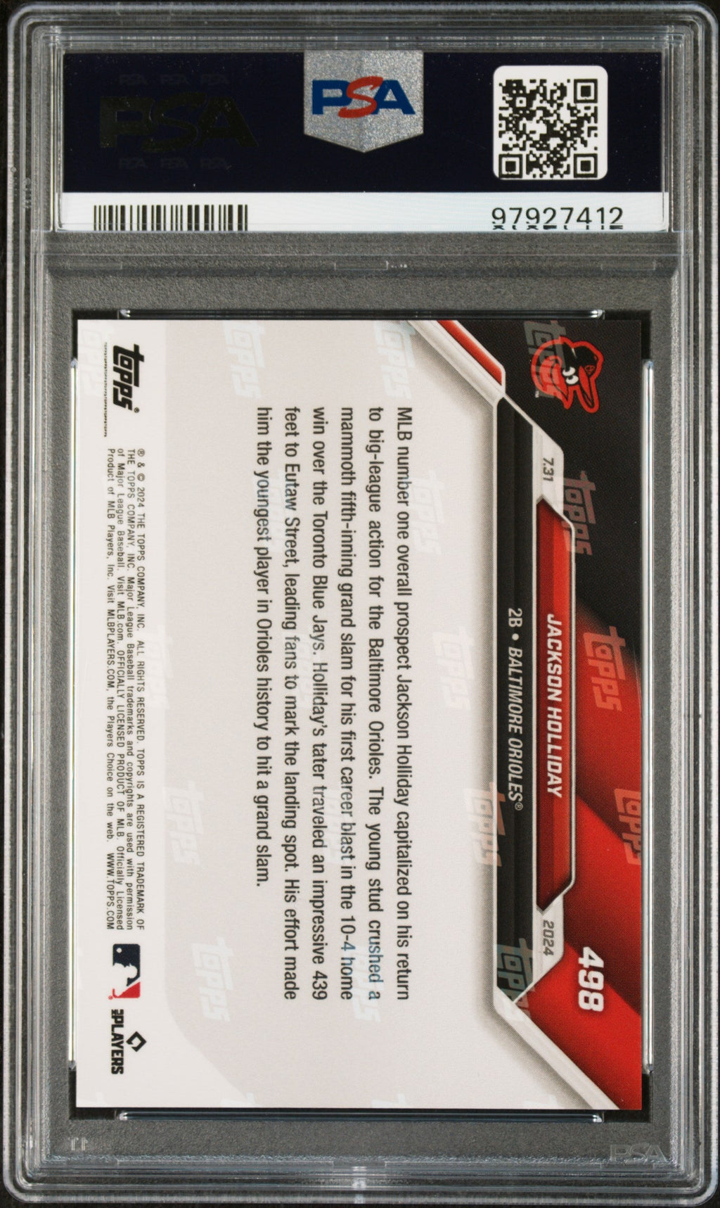 Graded 2024 Topps Now Jackson Holliday #498 1st MLB Home Run Rookie RC Baseball Card PSA 8 Near Mint