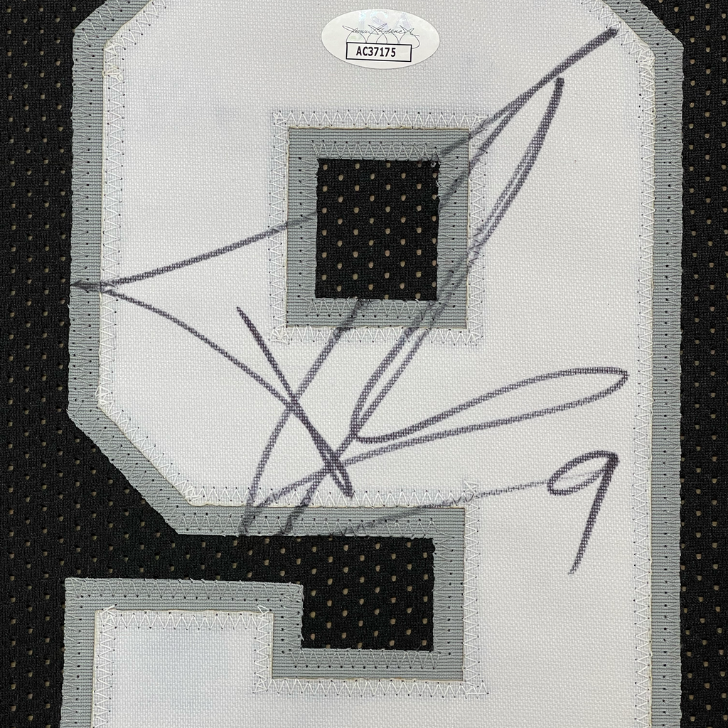 Framed Autographed/Signed Tony Parker 35x39 San Antonio Black Basketball Jersey JSA COA