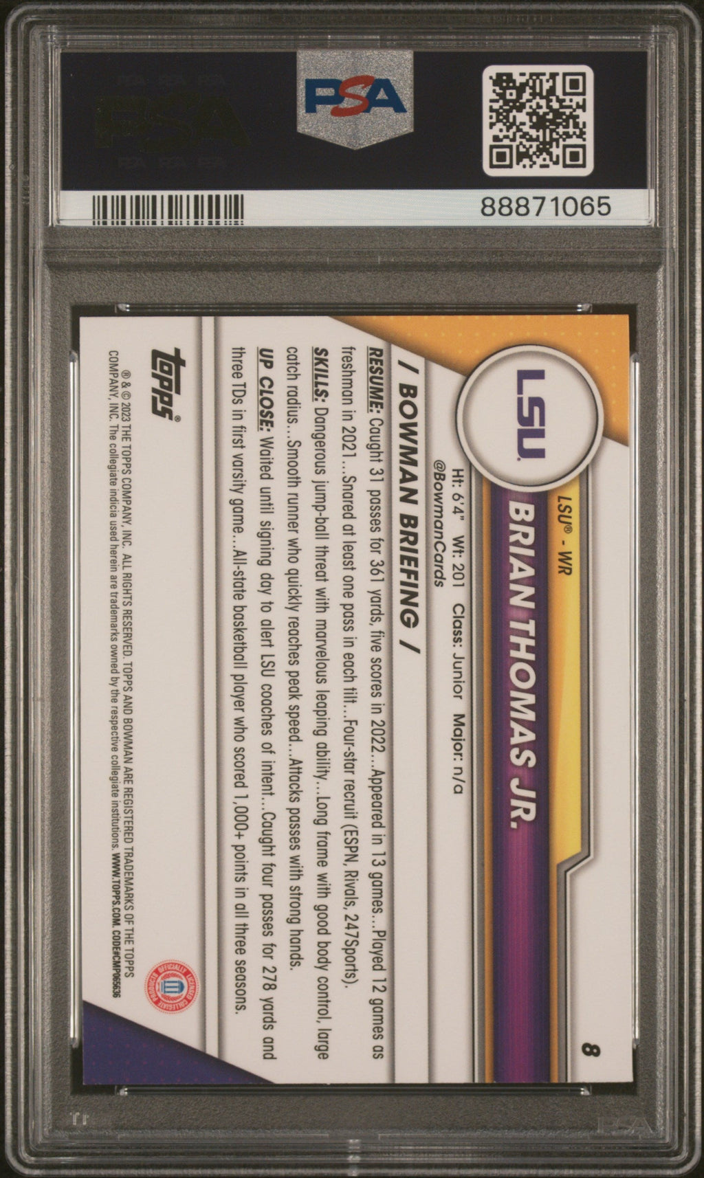 Graded 2023 Topps Bowman U Chrome Brian Thomas Jr #8 Rookie RC Football Card PSA 10 Gem Mint
