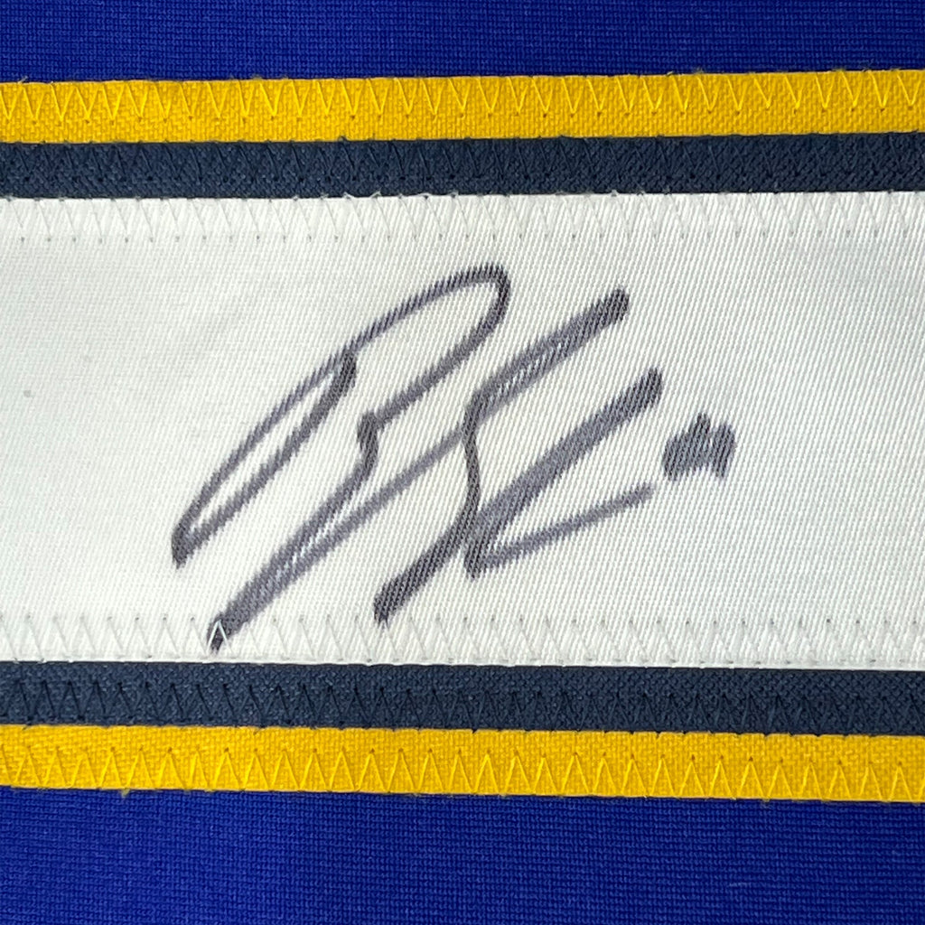 Framed Autographed/Signed Brayden Schenn 35x39 St. Louis Blue Hockey Jersey JSA COA
