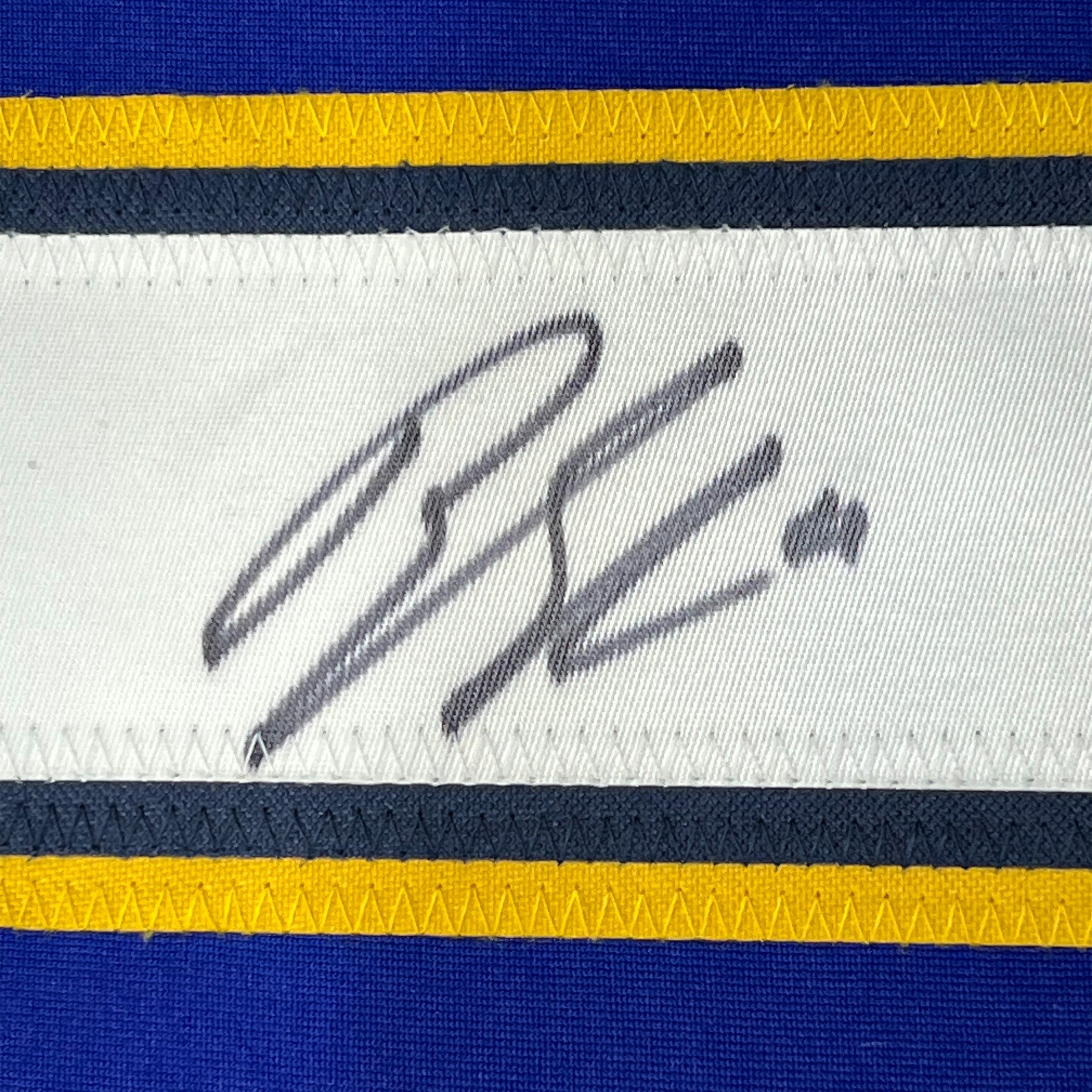 Framed Autographed/Signed Brayden Schenn 35x39 St. Louis Blue Hockey Jersey JSA COA
