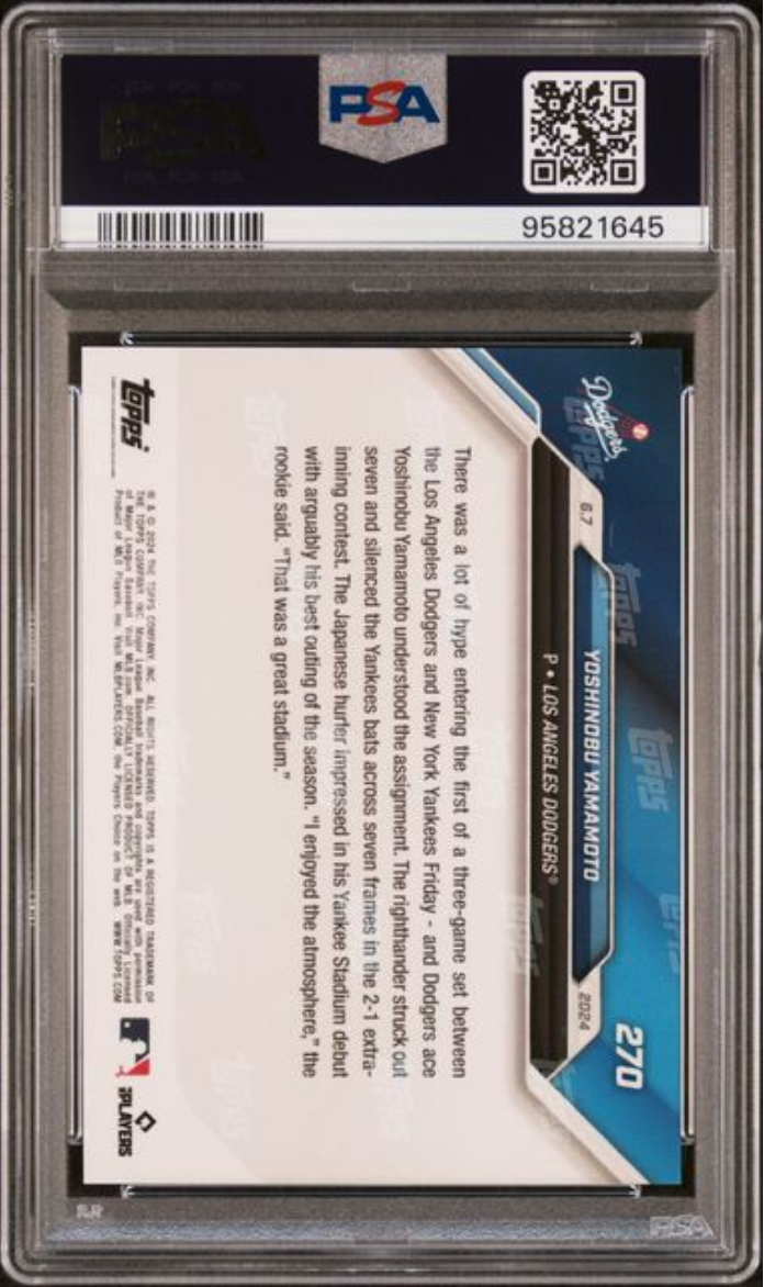 Graded 2024 Topps Now Yoshinobu Yamamoto #270 Rookie RC Baseball Card PSA 10 Gem Mint