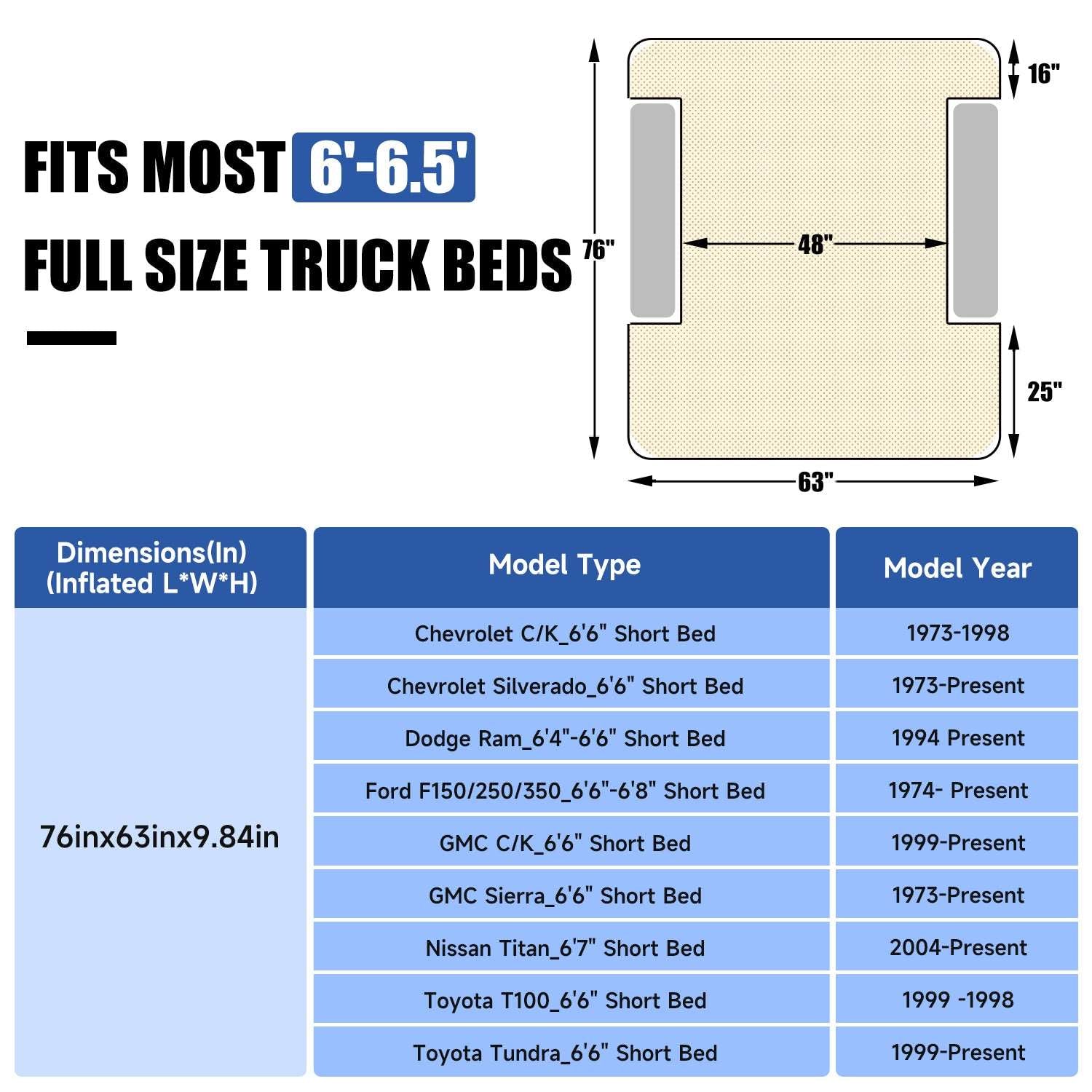 Umbrauto  6-6.5FT Full Size Truck Air Mattress 1.0,Multiple Colors