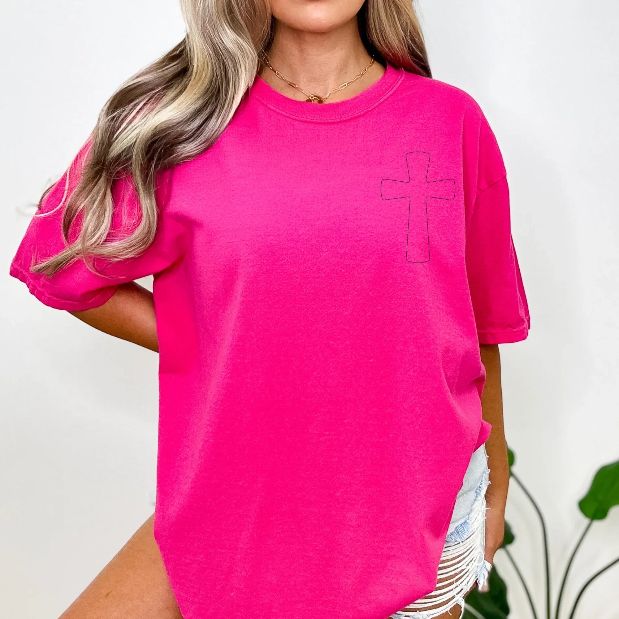 Stitched Cross Embroidered Comfort Color Tee | QUICK SHIP