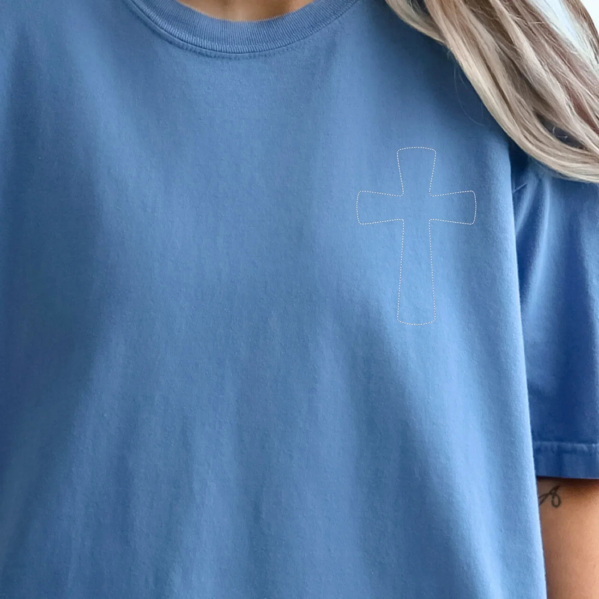 Stitched Cross Embroidered Comfort Color Tee | QUICK SHIP