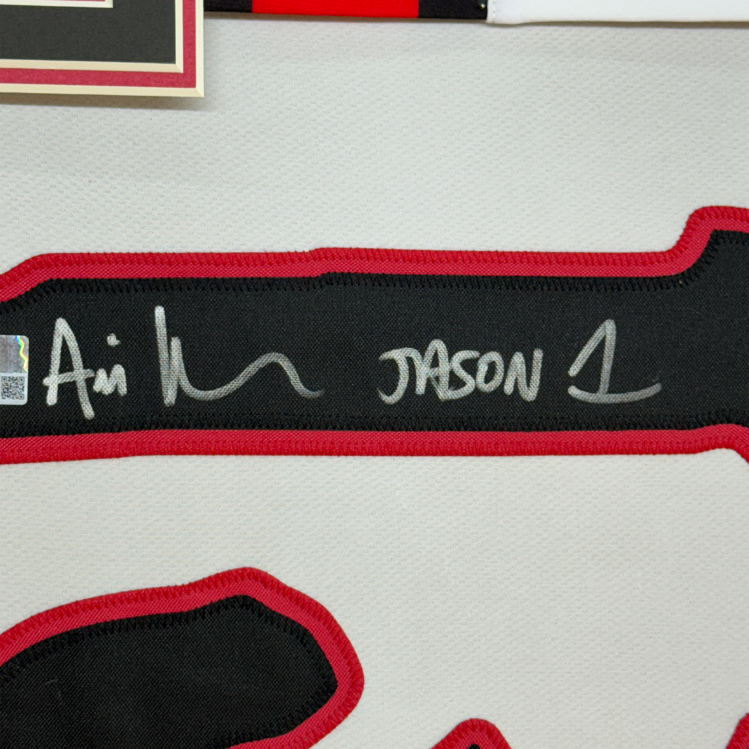 Framed Autographed/Signed Ari Lehman Jason Voorhees 35x39 Friday The 13th White Movie Jersey Steiner CX COA