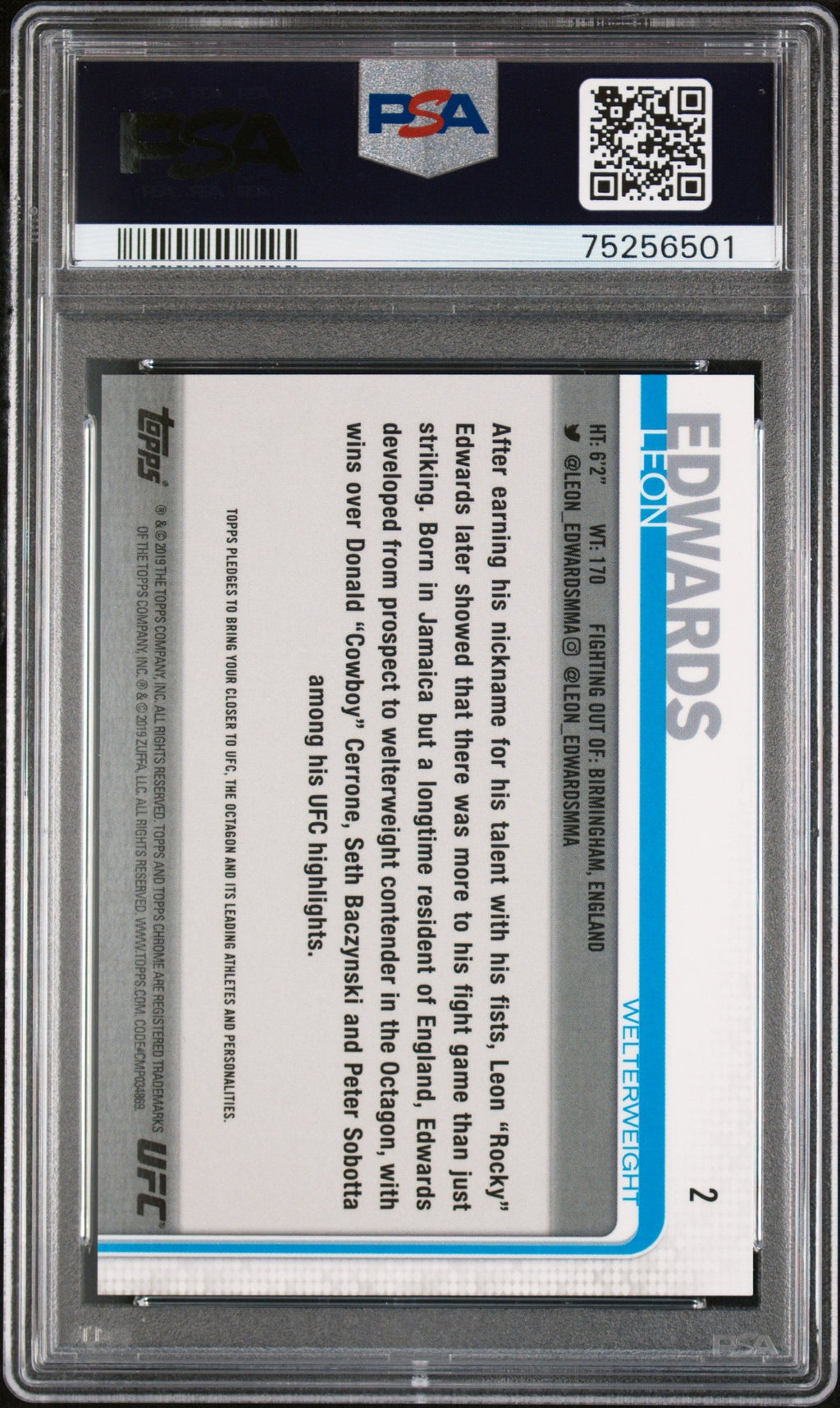 Graded 2019 Topps UFC Chrome Leon Edwards #2 Sepia Refractor Rookie RC UFC MMA Card PSA 10 Gem Mint