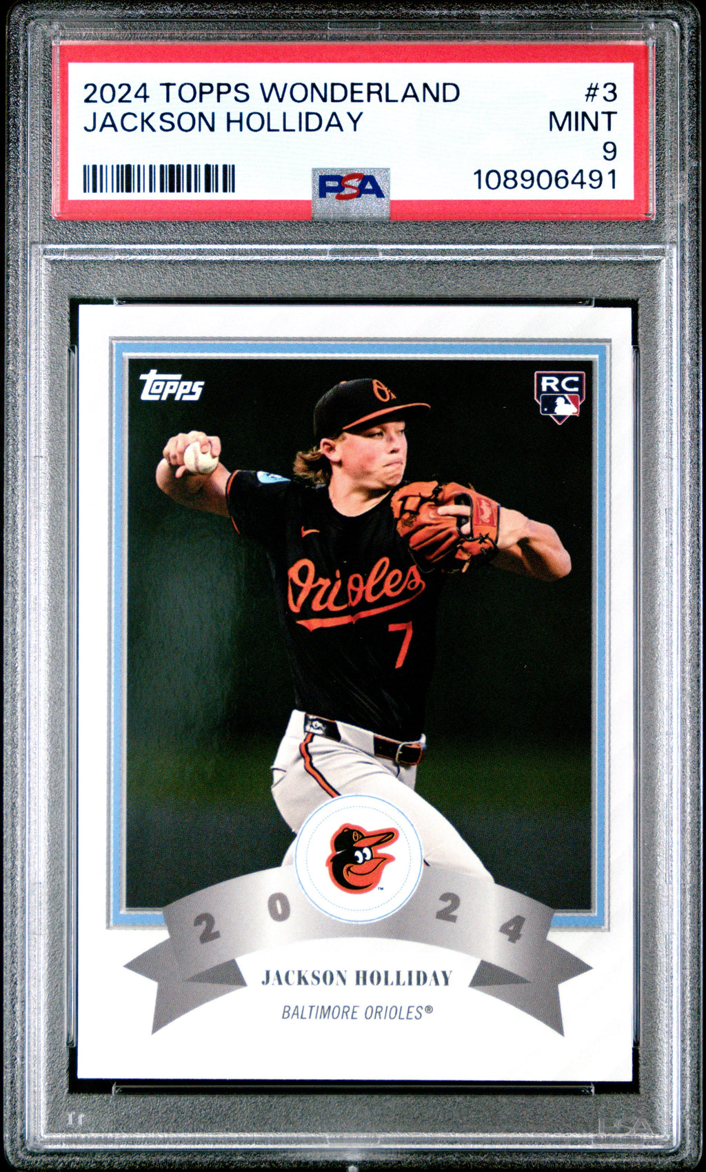 Graded 2024 Topps Wonderland Jackson Holliday #3 Rookie RC Baseball Card PSA 9 Mint