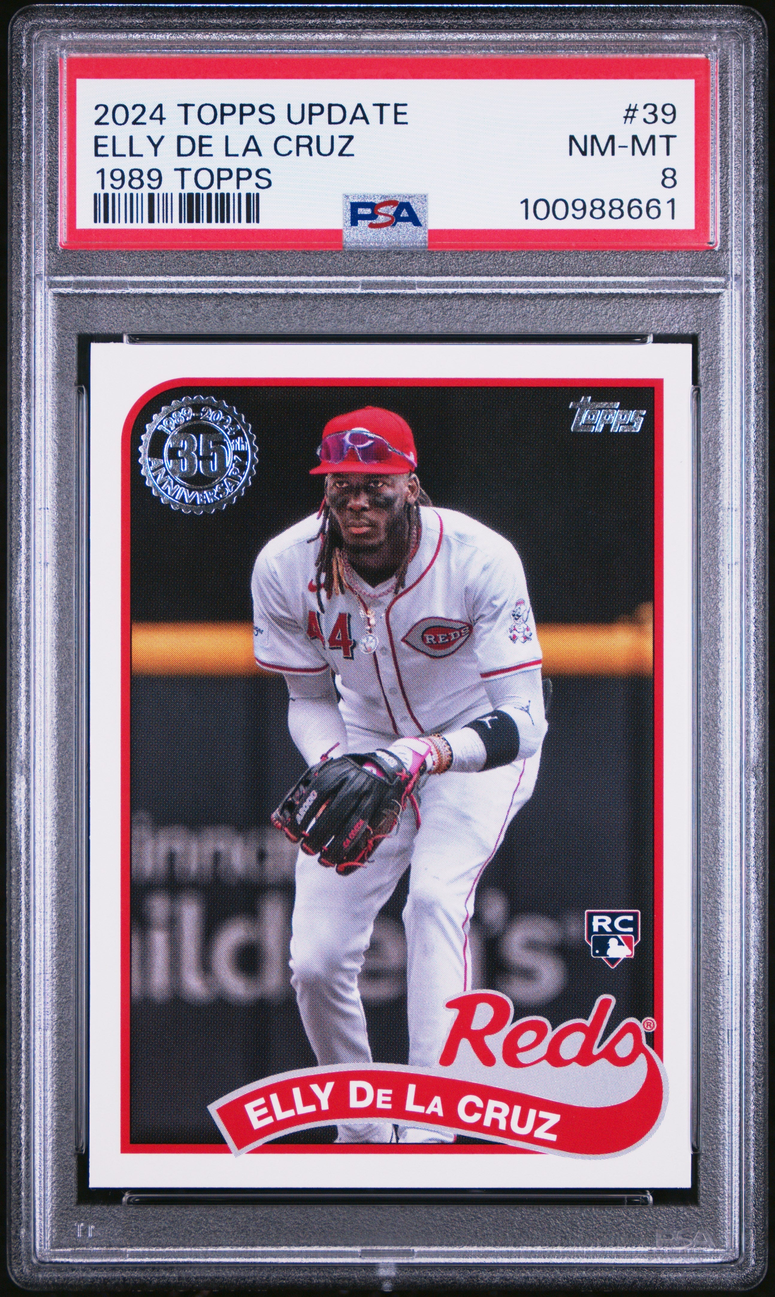 Graded 2024 Topps Update Elly De La Cruz #39 1989 Topps Rookie RC Baseball Card PSA 8 Near Mint