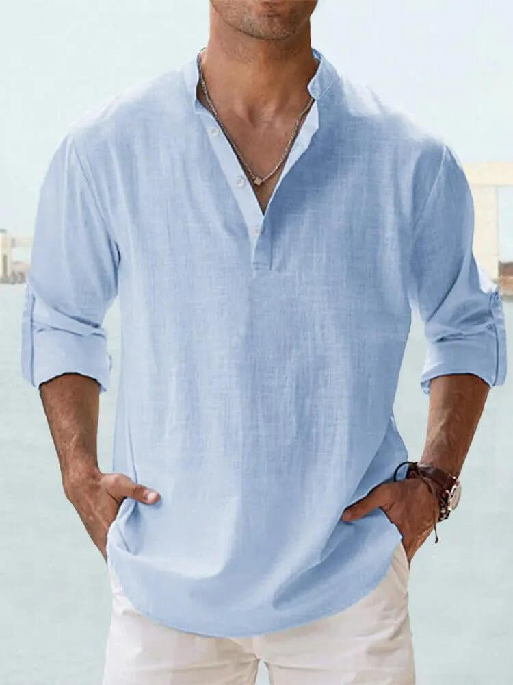 Men's Cotton Linen Long Sleeve Casual Shirt  Loose Tops