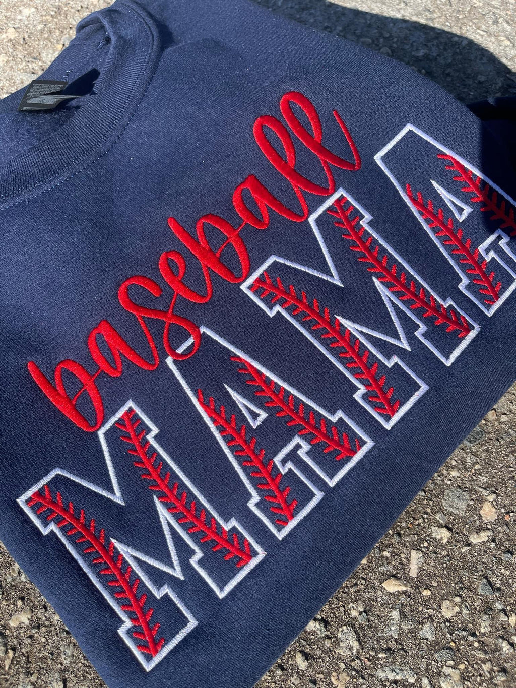 Custom Baseball Stitch Text Embroidered Comfort Color Tee or Gildan Sweatshirt with Sleeve Detail
