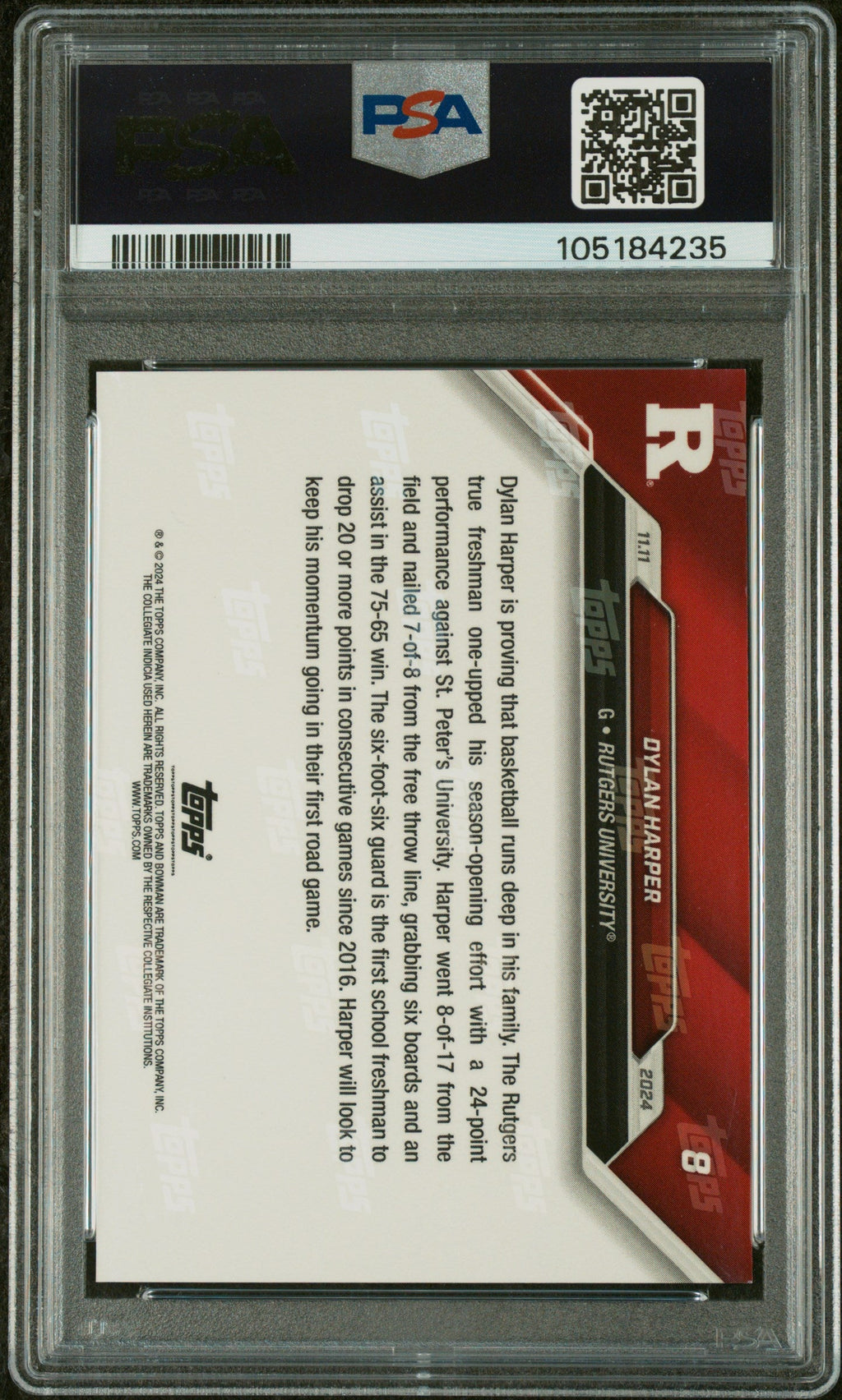 Graded 2024 Topps Bowman U Now Dylan Harper #8 Blue /49 Rookie RC Basketball Card PSA 10 Auto Grade Gem Mint
