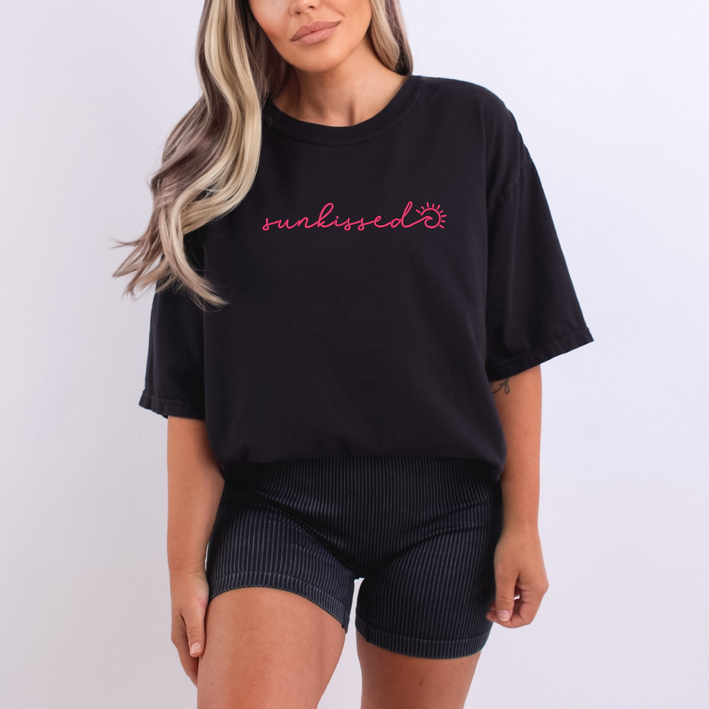 Sunkissed Summer Embroidered Comfort Color Short Sleeve Shirt or Tank Top