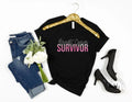 Breast Cancer Survivor Hot Pink and Faux Glitter Drip Graphic Tee