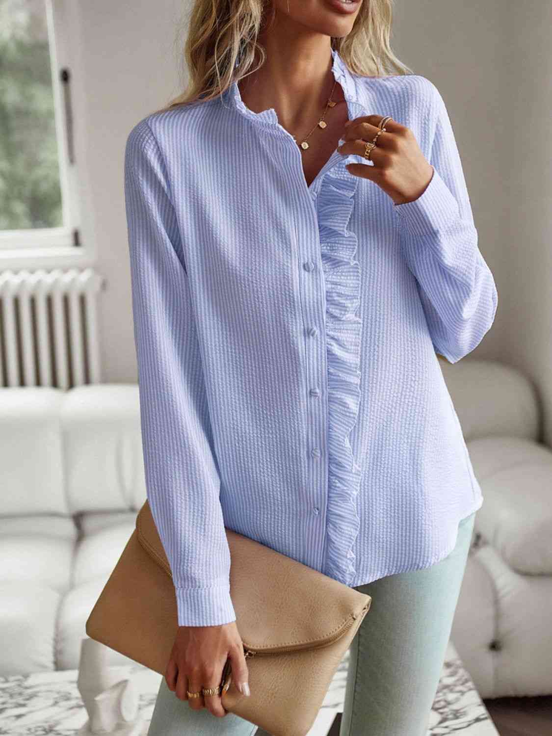Stylish Ruffle Trim Shirt for Modern Trends