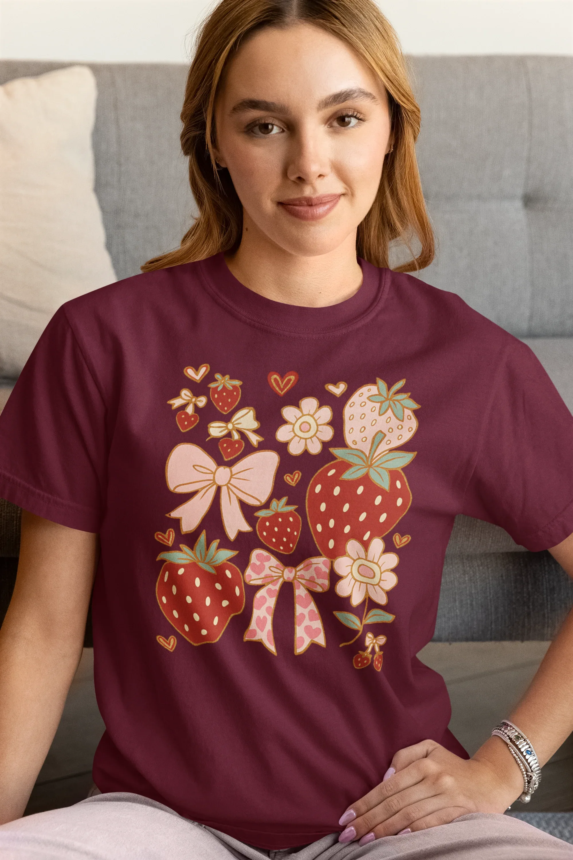Strawberries and Bows Preppy Graphic Tee