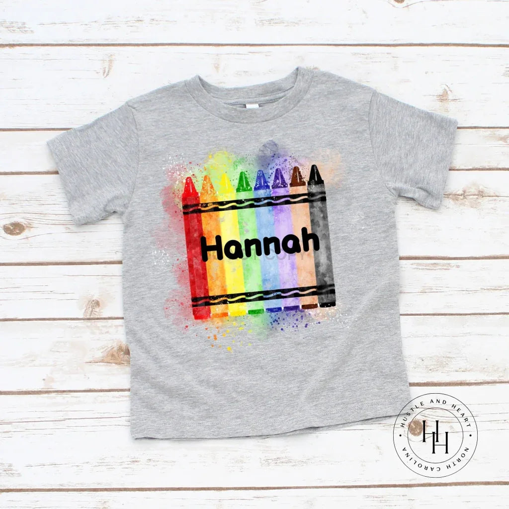Customizable Watercolor Crayons Graphic Tee- Bold Name