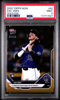 Graded 2025 Topps Now Zac Veen #52 Gold Foil /50 Rookie RC Baseball Card PSA 9 Mint