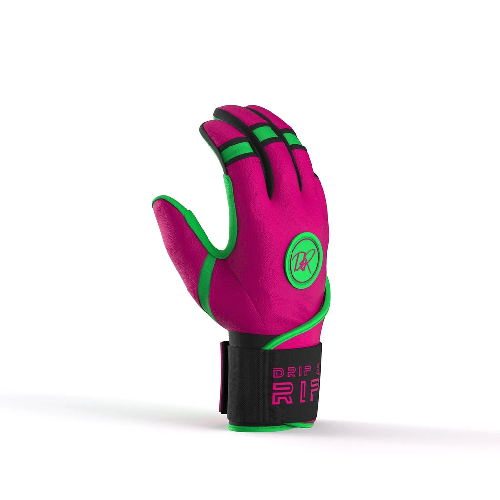 Drip & Rip™ 'Baller' Series Premium Leather Long Cuff Batting Glove Big Drip Energy