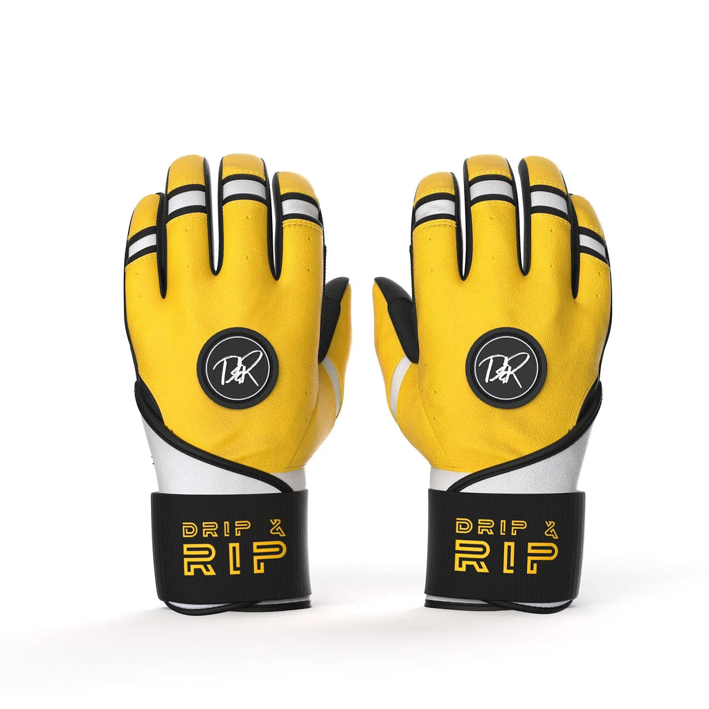 Drip & Rip™ 'Baller' Series Premium Leather Long Cuff Batting Gloves Danger Zone