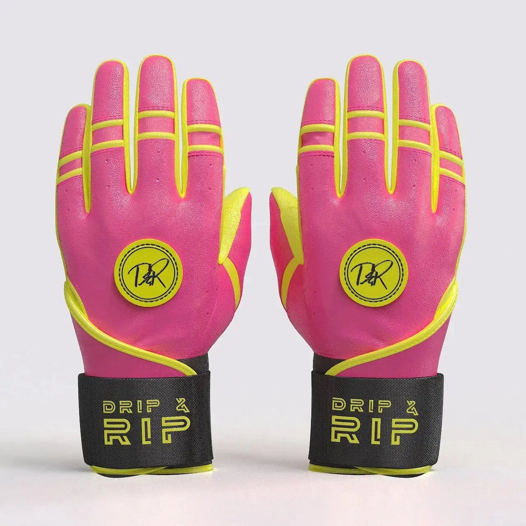 Drip & Rip™ 'Baller' Series Premium Leather Long Cuff Batting Glove Pink Lemonade