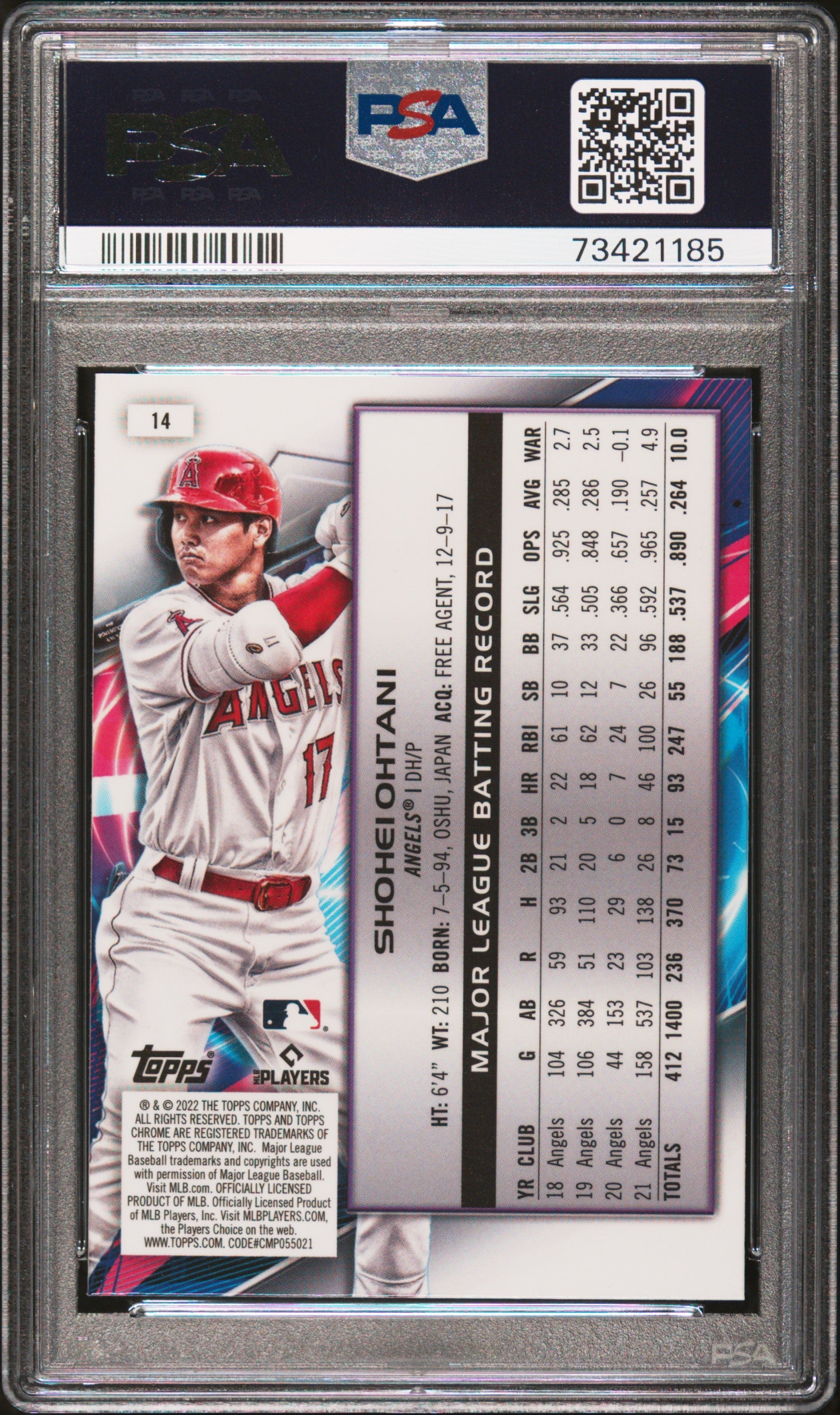 Graded 2022 Topps Cosmic Chrome Shohei Ohtani #14 Baseball Card PSA 10 Gem Mint