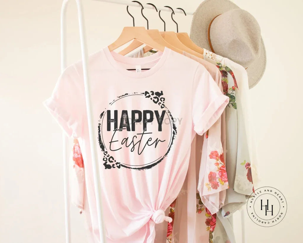 Happy Easter Leopard Lightning Bolt Wreath Graphic Tee