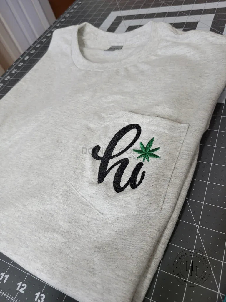"hi" Gildan Ultra Cotton Embroidered Pocket Tee