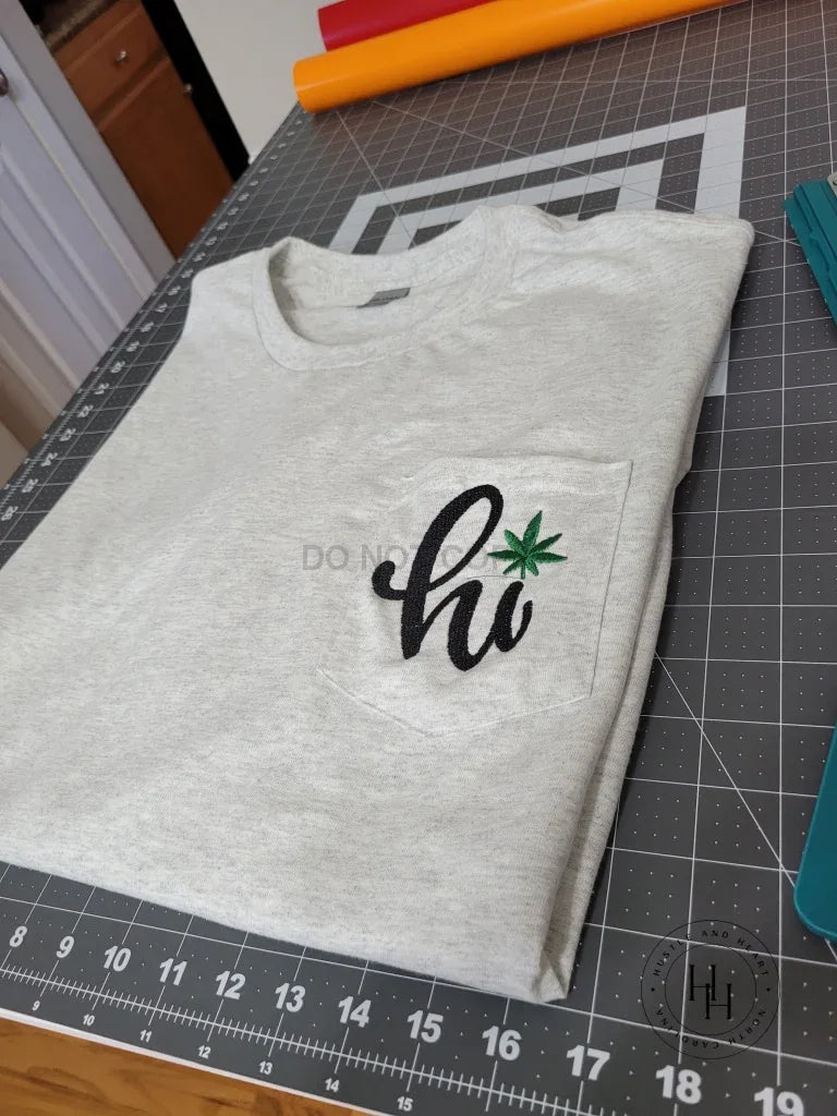 "hi" Gildan Ultra Cotton Embroidered Pocket Tee