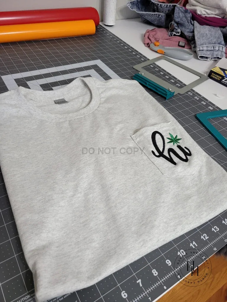 "hi" Gildan Ultra Cotton Embroidered Pocket Tee