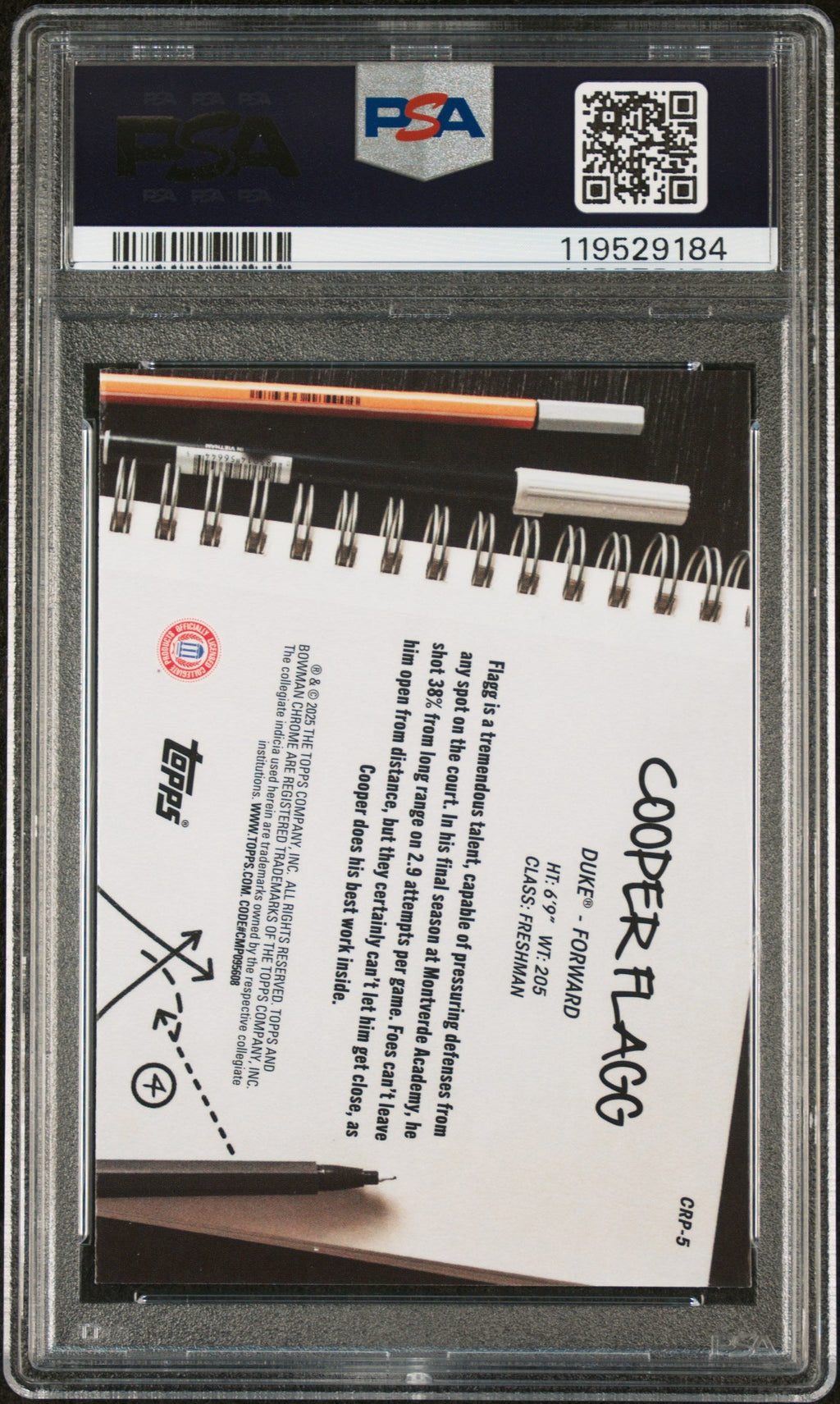 Graded 2024 Topps Bowman Chrome U Cooper Flagg #CRP5 College Rule Playbook Rookie RC Basketball Card PSA 10 Gem Mint