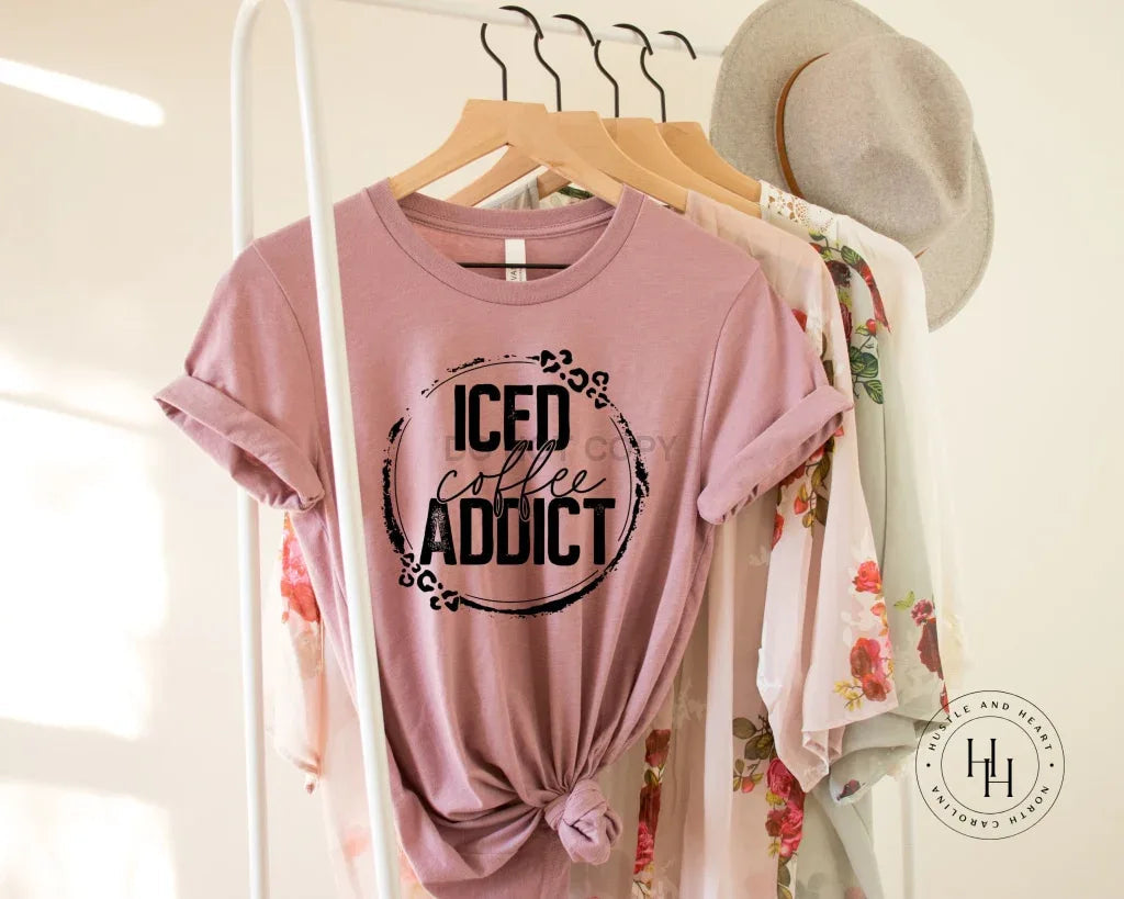 Iced Coffee Addict Leopard Lightning Bolt Wreath Graphic Tee